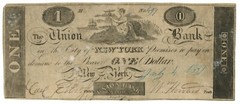 1839 Union Bank, New York City, New York $1 Obsolete Note No.497 (59974)