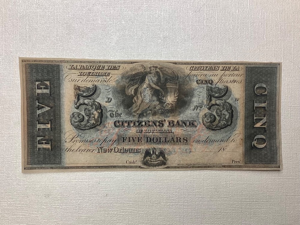 ~1850’s $5 Five Dollars Citizens Bank of Louisiana Uncirculated Unc – LA15G12c