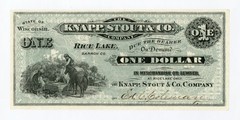 $1 The Knapp, Stout & Co. Company – Rice Lake, WISCONSIN Merchant Scrip AU/UNC