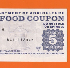Food Stamp Coupon $5.00 1979 B B41111304M, Month Code H SCRIP TOKEN USDA