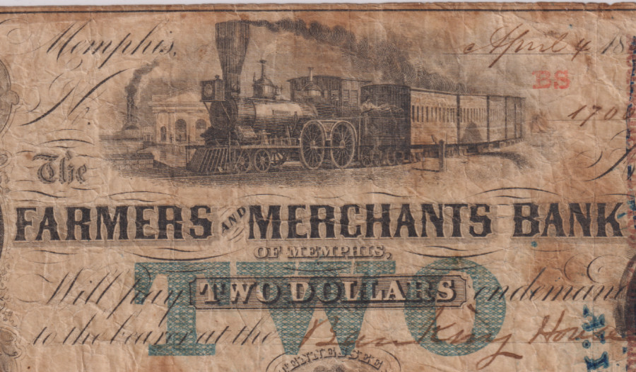 $2 MEMPHIS Tennessee Farmers & Merchants Bank TN Dollar Bill Obsolete Note Money