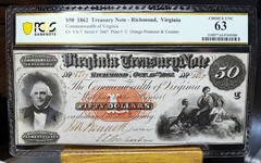 $50 1862 Virginia Treasury Note, Richmond Virginia,- PCGS 63 CHOICE UNC