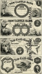 New Castle ME – New Castle Bank $1-2-5-10 Sheet Obsolete Currency REPRODUCTION