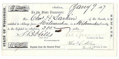 WISCONSIN SCRIP 1867 $200 Abolitionist “Judge” Spooner Signed Senate Draft