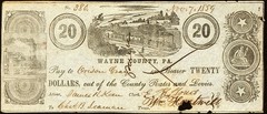 PA $20 HONESDALE Wayne County Pennsylvania Nov 7, 1859 Government Scrip
