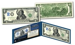 Native American Indian Chief 1899 Design on Genuine Legal Tender Modern $2 Bill