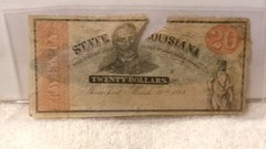 Authentic The State Of Louisiana 20 Dollars Obsolete Note Currency 1863