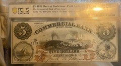 1856 $5. Commercial Bank Of New Jersey, Whaling scene. Red overprint. PCGS AU53