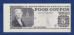 Food Stamp Coupon ONE $5.00 1996 B B74275600Z M/C K GEM UNC U.S.D.A. TOKEN SCRIP