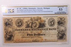 18__ $5., Remainder, Detroit, MI., Obsolete Currency., PCGS AU-53., #GMI042