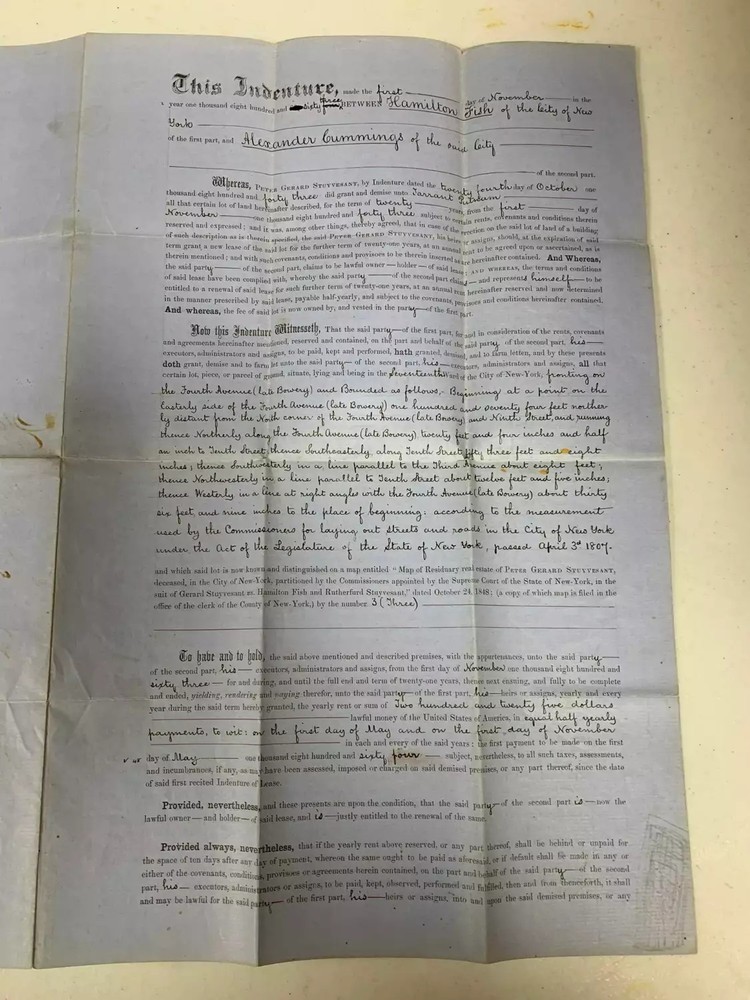 1863 New York City Land Deed Lease with Cancelled Stamps