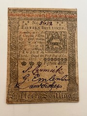 Colonial Pennsylvania 1773, 15 shillings, Strong signatures, Choice about new.