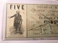 1862 Texas Treasury Warrant $5.00 VF/XF #18076