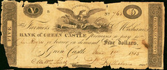 PA $5 GREEN CASTLE Pennsylvania Farmers & Mechanics June 1815 Haxby PA-160 G18