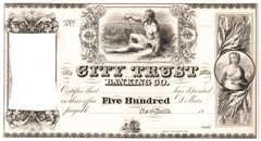 RARE 1830’s CITY TRUST & BANKING NYC $500 PROOF NOTE! TOPLESS LADY, WATER BEARER