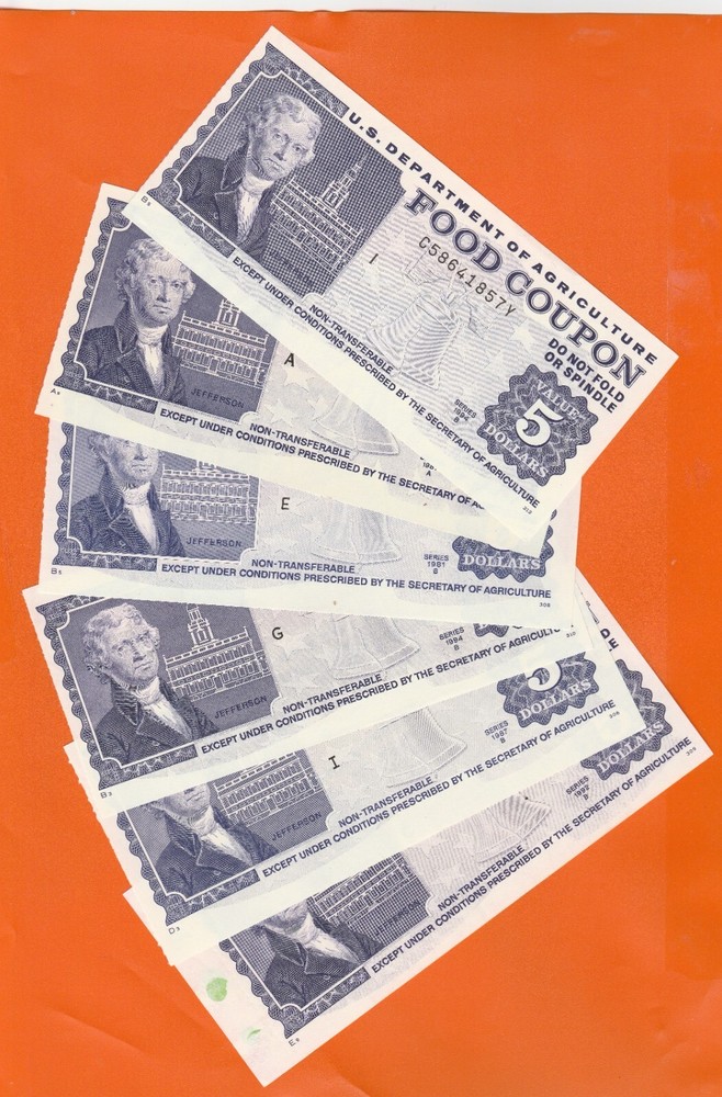 FOOD STAMP COUPON one $5.00 scrip token USDA dept of AGRICULTURE UNC