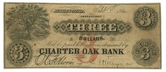 1862 Charter Oak Bank Hartford CT $3 Obsolete Note CTFT 135-C22c (67466)