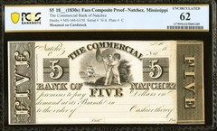 1830 s $5 Natchez Mississippi Commercial Bank PCGS 62 SCARCE