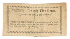 1826 JH Miller Cadiz Kentucky KY 25c Obsolete Scrip Hughes Plate Note R7 (67512)