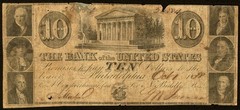 1838 $10 Counterfeit Obsolete Bank of US Note Philadelphia PA RARE