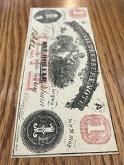 JULY 21, 1862 $1 ONE DOLLAR VIRGINIA TREASURY NOTE RICHMOND, VA OBSOLETE NOTE
