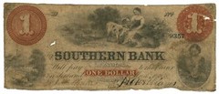 1858 Southern Bank of Indiana, Terre Haute, IN $1 Obsolete Note – RARE (62579)