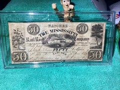 1839 $50 Mississippi R R Co.Natchez, MISSISSIPPI Post Note w/ TRAIN in HARDCASE