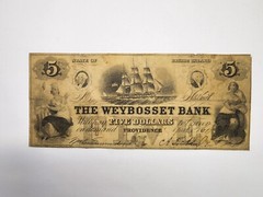 1861 Weybosset Bank Providence Rhode Island $5 Counterfeit Note Very Rare