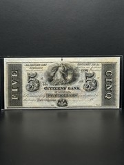 1850- $5 DOLLARS CITIZENS BANK Very Nice Piece For Your Collection