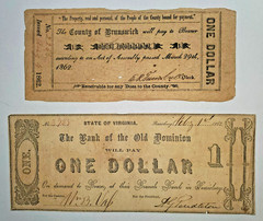 Two Different 1862 Virginia One Dollar Notes – County & Bank Issues