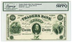 18XX Traders Bank of the City of Richmond VA $20 Reprint LCG AU 58 PPQ (66993)