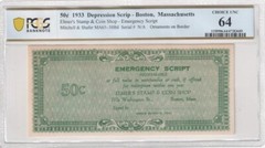 1933 Depression Script Elmers Stamp Coin shop Boston Massachusetts 25c 50c CU64