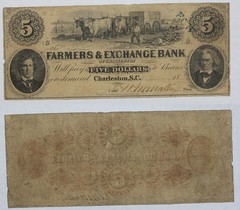 1859 Farmers & Exchange Bank of Charleston SC $5 Obsolete Note SC-65-25 5VP6