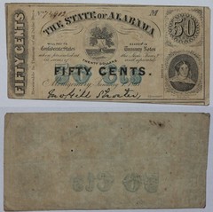 1863 State of Alabama 50 Cents Fractional Obsolete Currency Note CR-4 XF+ 6ONV