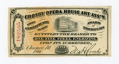 1866 $5 Crosby Opera House Art Ass’n – Chicago, ILLINOIS Note
