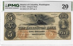 1855 $5 DISTRICT OF COLUMBIA, ARLINGTON BANK, PMG VF-20, CANCELLED-RARE BANK!