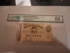 Civil War Era Alabama – Montgomery 1863 10 Cents Treasury Note Ch Unc 63 PMG