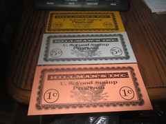 VINTAGE HILLMAN FOOD STAMP COUPONS ONE CENT, TWENTY FIVE CENTS AND FIFTY CENTS