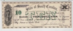 PMG ChUNC 64. 1872 SOUTH CAROLINA Columbia, $10 State Banknote Obsolete Currency