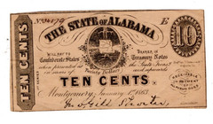 1863 ALABAMA 10¢ Cents Fractional Note Confederate Obsolete ex-plus