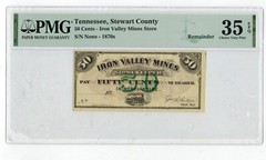 1870s Stewart County Tennessee IRON VALLEY MINES 50c Obsolete Currency PMG35 EPQ