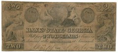 1855 Bank of the State of Georgia, Savannah, GA $2 Obsolete Note (62285)