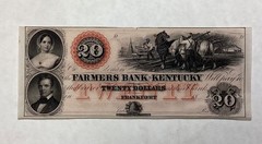 ~ Circa 1860 – $20 Twenty Dollars – Farmers Bank of Kentucky Frankfort, Ky