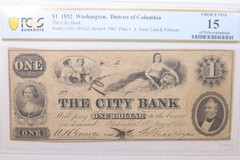 1852 $1, The City Bank, Washington D.C., Obsolete Note, PCGS F-15, STORE #GDC032