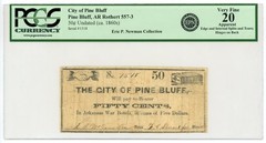 1860’s 50c The City of Pine Bluff – Pine Bluff, ARKANSAS Note PCGS VF 20