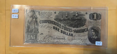 1862 Sailing Ship T-44, $ 1 CSA banknote , F / VF