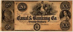 US OBSOLETE, NEW ORLEANS CANAL & BANKING Co. TWENTY DOLLARS PAY ON DEMAND!