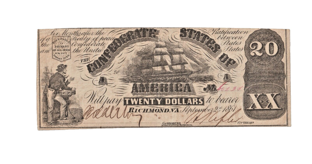1861 September 2, $20 Confederate States Of America Richmond Virginia