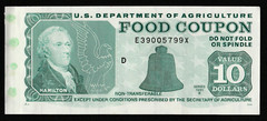 FOOD STAMP COUPON 1991 B $10.00 E39005799X M/C D USDA SCRIP TOKEN UNC ONE COUPON