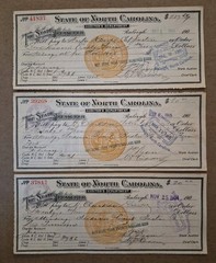 (6) 1904-05 State of North Carolina Treasury Warrant Check Raleigh NC Auditor x6